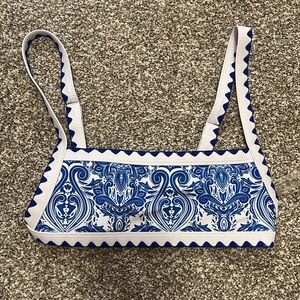Blue and White Patterned bikini Top